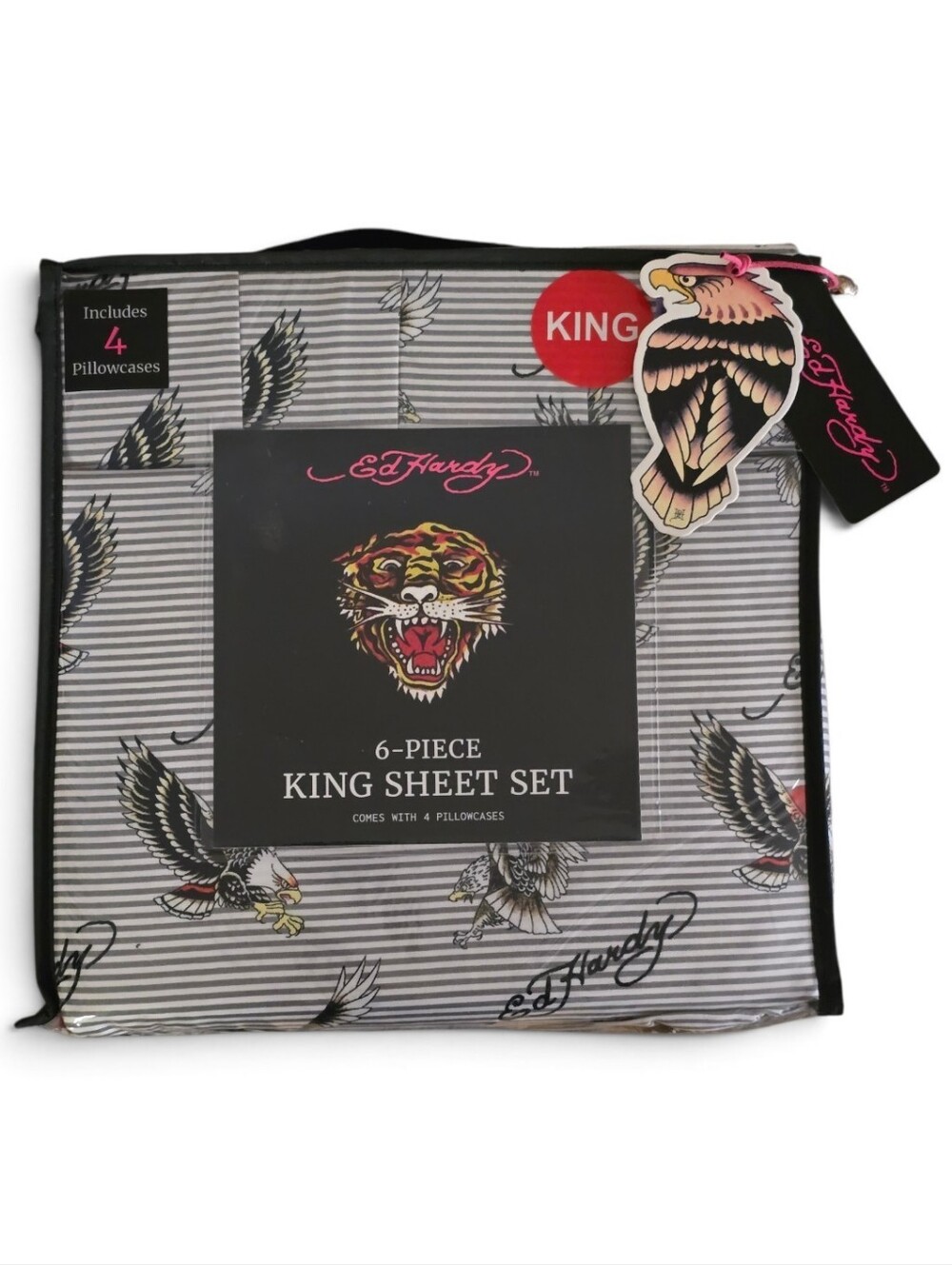 🦅 Ed Hardy 6 Piece King Size Sheet Set NWT